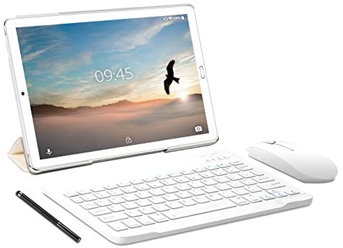 Tablet 10 pollici YESTEL Tablet Android 10.0 con 4 GB di RAM + 64 GB di ROM – WiFi | Bluetooth | GPS, 8000 mAH, con mouse | Tastiera e Cover-Argento