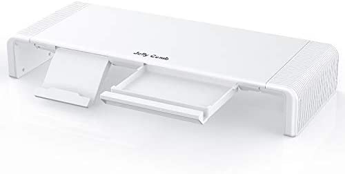 Jelly Comb Supporto monitore PC Pieghevole per Stampante Computer, TV, Laptop,Notebook Altoparlante, Lunghezza ripiano Regolabile con cassetto Piccolo, Bianco