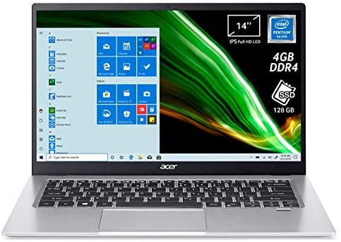 Acer Swift 1 SF114-33-P0HB PC Portatile, Notebook, Processore Intel Pentium N5030, Ram 4 GB, 128 GB SSD, Display 14″ FHD IPS LED, 1,3 Kg, Batteria 16 ore, Windows 10 Home in S mode, Spessore 14,95mm