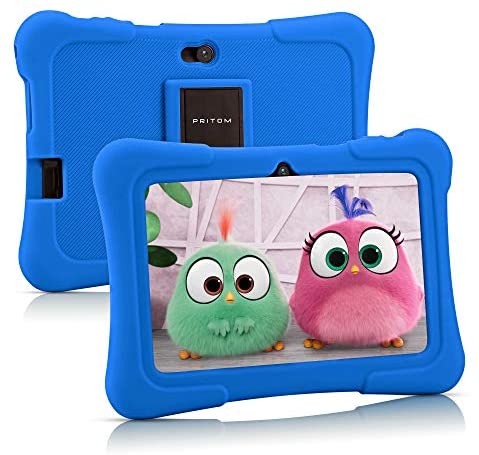 Tablet per bambini Pritom 7 pollici, Quad Core, Android 10，16GB di ROM, WiFi, Istruzione, giochi, software per bambini preinstallato con custodia per tablet per bambini ，controllo genitori (blu)