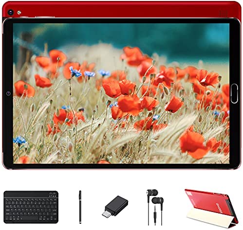 Tablet 10 Pollici 4GB RAM 64GB ROM Android 10 GOODTEL Tablets con Doppia Fotocamera | WiFi | IPS | 8000mAh | FM | Bluetooth | MicroSD 4-128GB Espandibili, con Tastiera Bluetooth, Rosso