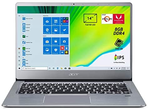 Acer Swift 3 SF314-41-R867 Notebook con Processore AMD Athlon 300U, Ram 8 GB DDR4, 256 GB PCIe NVMe SSD, Display 14″ FHD IPS LED LCD, Scheda Grafica AMD Radeon Vega Mobile Gfx, Windows 10 Home,Silver