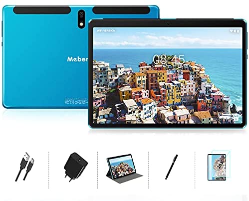 Tablet Android 10 Pro con 10.1” HD IPS MEBERRY 8-Core 1.6 GHz 4GB RAM + 64GB ROM 128GB Espandibili Tablets PC, 8000mAh | Fotocamera(5MP+8MP), Supporto DAD/Meet/Bluetooth/GPS/OTG, Blu(Solo WiFi)