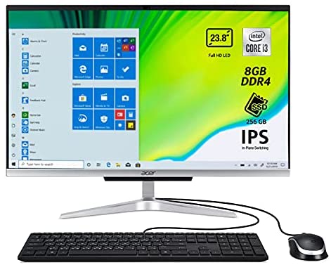Acer Aspire C24-963 Computer Fisso All in One, PC Desktop con Processore Intel Core i3-1005G1, Ram 8 GB DDR4, SSD 256 GB M.2 PCIE, Display 23.8″ FHD IPS, Intel UHD, Wireless Lan, Windows 10 Home