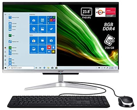 Acer Aspire C24-420 Computer Fisso All in One, Pc Desktop con Processore AMD Athlon 3050U, Ram 8 GB DDR4, 256 GB M.2 PCIE SSD, Display 23.8″ FHD IPS, AMD Radeon, Wireless Lan, Windows 10 Home