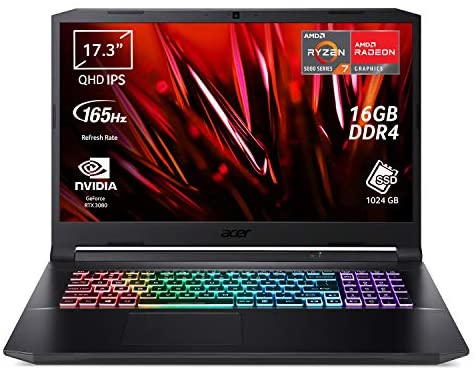 Acer Nitro 5 AN517-41-R3SG PC Gaming Portatile, Processore AMD Ryzen 7 5800H, Ram 16 GB DDR4, 1024 GB PCIe NVMe SSD, Display 17.3″ QHD IPS 165 Hz LED LCD, NVIDIA GeForce RTX 3080 8 GB, Windows 10 Home