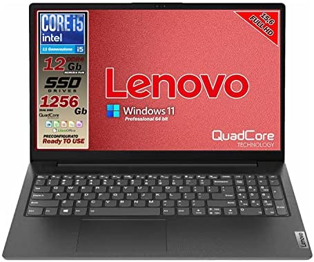 Notebook Lenovo SSD Intel i5 11 th, Display FULL HD 1920×1080 Led da 15,6″ Ram 12 Gb DDR4 , SShD 1256 Gb , wifi, webcam, Bt, 3 usb, Win 11 Pro, preconfigurato e pronto All’uso, Garanzia Italia 2 Anni