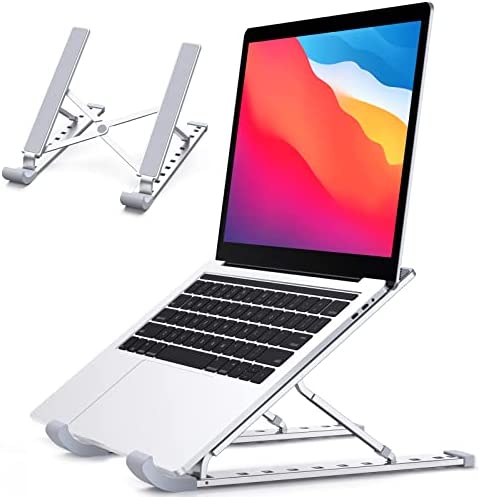 Glangeh Supporto PC Portatile, Alluminio Porta PC con 9-Levels Regolabile, Ergonomico Ventilato Raffreddamento Laptop Stand Compatibile con MacBook Pro, Air, Altri 10-15,6” Notebook (Argento)