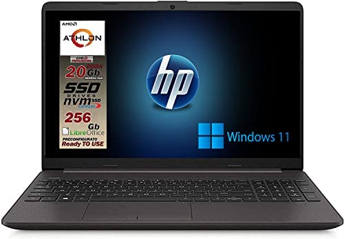 Hp 255 G8 Notebook Ssd Pc portatile Amd A6 3050U Fino A 3.20GHz, Display da 15.6″ HD, Ram 20Gb Ddr4 SSd M.2 pci 256GB, Radeon R3, Hdmi,Wi fi,Bluetooth,Windows 11 professional