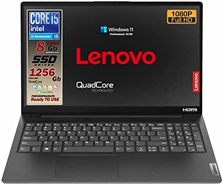 Notebook Lenovo, Cpu Intel i5 di 11 Gen. 4 Core, Ram 8 Gb DDR4, SSHD 1256 Gb, Display full HD da 15,6″, web cam, 3 usb di cui 1 Type-c, hdmi, bt, Win 11 Pro, Pronto all’uso, Garanzia Italia