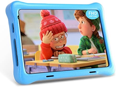 Hyjoy Tablet per Bambini, 8 Pollici Android 10.0 Tablet Kid, RAM 2GB ROM 32GB, Display IPS FHD, Quad Core, Kidoz Preinstallato, WiFi, Bluetooth, 5000mAh, Dual Camera- con Tablet Proof Custodia (blu)