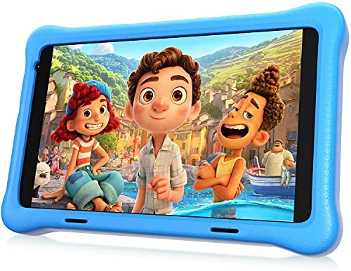 HAPPYBE Tablet per Bambini 8 Pollici Android 10.0 Kid Tablet, Display IPS FHD, RAM 2GB ROM 32GB, Quad Core, Kidoz Preinstallati, WiFi, Bluetooth, Tablet PC con Doppia Fotocamera (blue)