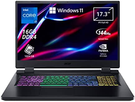 Acer Nitro 5 AN517-55-75R8 Notebook Gaming, Processore Intel Core i7-12700H, Ram 16 GB DDR4, 1024 GB PCIe SED SSD, Display 17.3″ FHD IPS 144 Hz LCD, NVIDIA GeForce RTX 3060 6 GB, Windows 11 Home