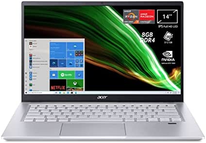 Acer Swift X SFX14-41G-R21T PC Portatile, Notebook con Processore AMD Ryzen 7 5700U, RAM 8 GB, 512 GB PCIe NVMe SSD, Display 14″ FHD IPS LED LCD, NVIDIA GeForce GTX 1650 4 GB, Windows 10 Professional