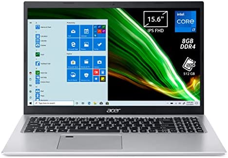 Acer Aspire 5 A515-56-72J0 Pc Portatile, Notebook, Intel Core i7-1165G7, Ram 8 GB DDR4, 512 GB PCIe NVMe SSD, Display 15.6″ IPS FHD LED LCD, Scheda Grafica Intel Iris Xe, Windows 10 Home, Silver