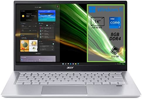Acer Swift 3 SF314-511-714H PC Portatile, Notebook, Intel Core i7-1165G7, RAM 8 GB DDR4, 512 GB PCIe NVMe SSD, Display 14″ FHD IPS LED LCD, Scheda Grafica Intel Iris Xe, Windows 11 Home, Silver