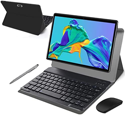 4G LTE Tablet 10 Pollici con Wifi Offerte 4GB RAM 64GB/128GB Espandibili Android 10.0 Tablet PC Quad Core 8000mAh Dual SIM 5+8MP Bluetooth GPS Type-C Tablet in Offerta con Tastiera e Mouse(Nero)
