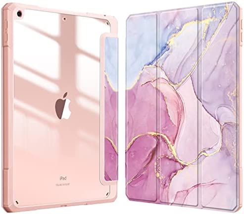 FINTIE Custodia per iPad 10.2 Pollici 9a / 8a / 7a Generazione (2021 2020 2019) – [Built-in Pencil Holder] Antiurto Sottile Case Posteriore Trasparente Cover con Auto Sveglia/Sonno, Glittering Marble