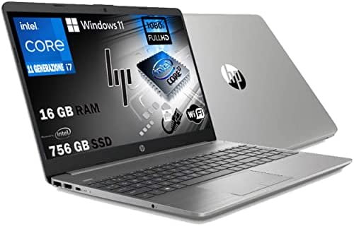HP 250 G8, Pc portatile notebook silver, Intel Core i7 11Th 4 Core, Ram 16Gb, SSD 756Gb, Display 15.6″ Full HD, Win 11 Pro, Libre Office 2021, computer pronto utilizzo