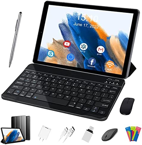 Tablet 10 Pollici Android 11 Tablet con 5G WiFi, Quad Core 1.6 GHz, 4GB + 64GB TF 128GB,6000mAh,Doppia Fotocamera, Bluetooth, Tablet con Tastiera e Penna,OTG – Grigio