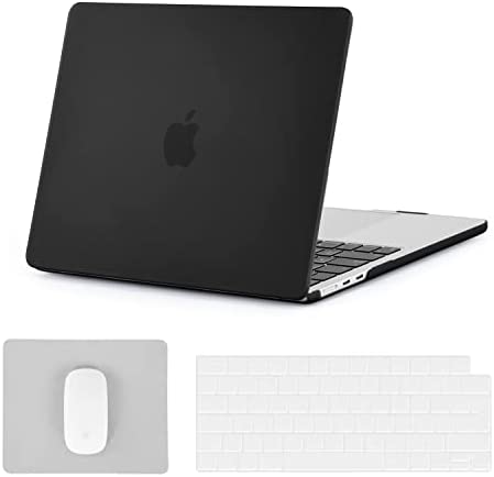 BlueSwan Custodia compatibile con MacBook Air 2022 13,6 pollici M2 A2681, Cover rigida opaca e cover per tastiera e tappetino per mouse portatile, Nero