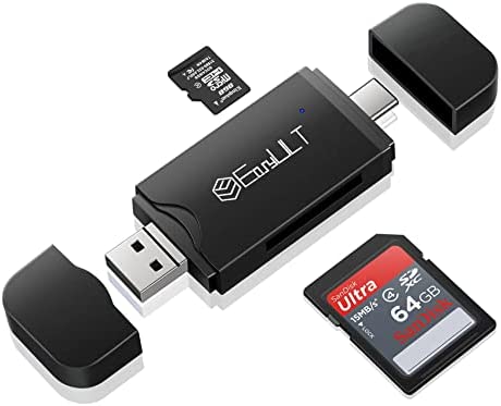 EasyULT Lettore Schede SD/Micro SD 3 in 1, Adattatore Micro USB OTG USB Tipo C e Lettore di Schede Portatile USB 2.0, per PC e Notebook, Smartphone e Tablet, con Funzione OTG(Nero)