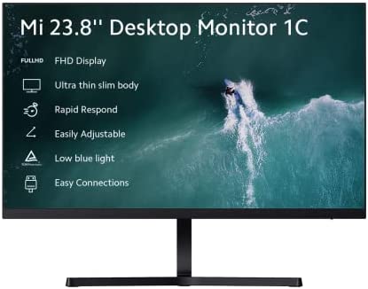 Xiaomi Mi 23.8” Desktop Monitor 1C, Monitor da 23.8″, Full HD Display 1080P, Bassa emissione di luce blu, Design elegante, Connessione semplice e veloce, Nero, Versione Italiana