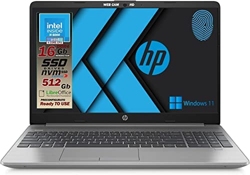 HP 250 G9 Notebook Ultra Silenzioso, RAM 16GB, SSD 512GB, Display FullHD 15.6″, Intel N6000 4 Core da 3,3 GHz, tastiera retroilluminata, touch id, Win 11 Pro, Libre office, pronto All’uso, Gar. It