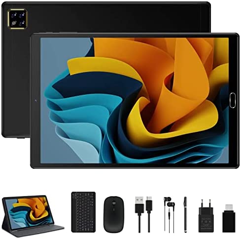 JUSYEA Tablet 10 Pollici 4GB + 64 GB Octa-Core Tablet Android WiFi, GPS, Bluetooth, SD/TF 4-256 GB Espansione, Doppia Fotocamera 5+8 MP, 6000mAh, Google GMS, con Custodia, Mouse e Tastiera, Nero