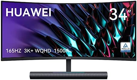 HUAWEI MateView GT 34” Monitor Ultrawide Curvo Gaming, 165Hz, 21:9 WQHD 3440 x 1440, 3K+, 1500R, Doppio Altoparlante SoundBar 5W, Controllo Touch Volume, Doppio Microfono 360°, USB-C, HDMI, DP, Nero