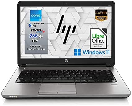 HP, Notebook Pc portatile, Intel i5, Display 14″, Ram 8 GB, SSD 256Gb, Windows 10 Pro, Libre Office , Bluetooth, WiFi, Pronto All’uso (Ricondizionato)