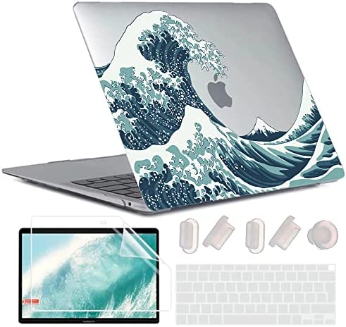 MUSHUI 4 in 1 Custodia per MacBook Air 13 Pollici 2020 2019 2018 Modello A2337 M1/A2179/A1932, Plastica Case Rigida & Tastiera Cover & Proteggi Schermo compatibile con Mac Air 13, Onde Giapponesi
