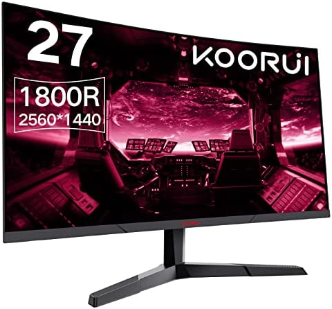 KOORUI Monitor da gioco 27 pollici, schermo 1800R 2560X1440 (QHD), 144HZ 1ms Mornitor, DCI-P3 85%, pannello ultra sottile, inclinazione regolabile, supporta HDMI/DP, 27E6QC