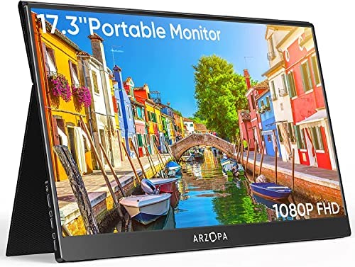 ARZOPA 17.3 Pollici Portable Monitor, 1080 FHD schermo mobile esterno IPS con HDMI/Type-C/USB-C per laptop/PC/Mac/PS4/PS5/Xbox/telefono/Switch
