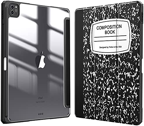 FINTIE Custodia per iPad Pro 12.9″ (6a Generazione 2022) – [Built-in Pencil Holder] Antiurto Sottile Case Posteriore Trasparente Cover per iPad Pro 12.9″ 2021/2020/2018, Composition Book