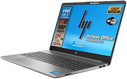 HP 250 G8, Pc portatile notebook silver, Display Full HD da 15,6″, cpu Intel i3 di 11Th, ram da 16 Gb, SSHD 756 Gb, Windows 11 Pro, Office Pro, computer portatile, Layout Italiano, pronto all’uso