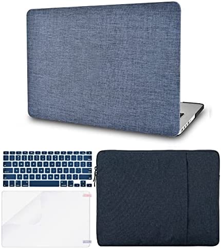KECC Compatibile con MacBook Pro 16″ Custodia Cover 2021 Rilascio M1 Pro/Max A2485 con Touch ID Plastica Hard Shell + Custodia per Tastiera + Custodia + Pellicola Protettiva (Tessuto Navy)
