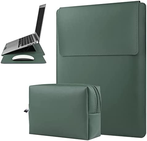 HoYiXi 13 14” Custodia in pelle Impermeabile con Supporto regolabile Compatibile con MacBook Pro 14 2021 / MacBook Air 13 M1 2021 2020 2019 2018 / MacBook Pro 13 2016-2021, Portatile Borsa verde