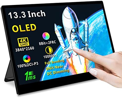 Magedok Monitor portatile 4k OLED 13,3” Monitor Portatile Touchscreen, HDMI Monitor Portatile, 100000:1, Freesync UHD,100% DCI-P3 1ms Schermo Mobile per Laptop, PC, Console di Gioco, ecc.