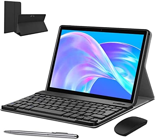 Tablet 10 Pollici Android 10, 4 GB + 64 GB/TF 128 GB, Display 1080P IPS, Quad-Core, 8000 mAh,Doppia Fotocamera 8 MP+5 MP, Dual SIM, WiFi,Bluetooth, GPS, Netflix, 4G LTE Tablet con Tastiera e penna