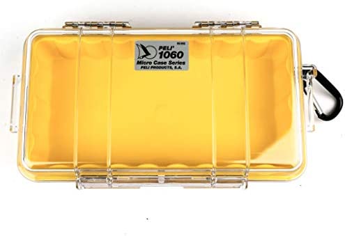 PELI 1060 Micro Case, Protezione dei dispositivi sensibili, IP67 Impermeabile, Capacità di 1,3L, Prodotto in USA, Colore Trasparente/Giallo