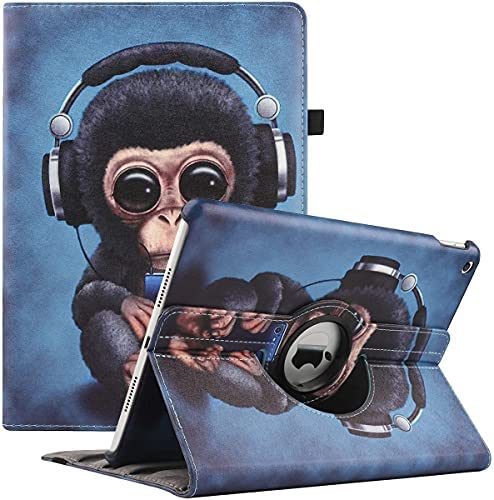 Custodia per iPad 9a / 8a / 7a Generazione (2021 2020 2019) 10.2 Pollici – 360 Gradi di Rotante Cover Protettiva Case con Auto Sonno/Sveglia (Monkey)