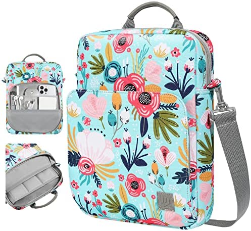 Dadanism 9-11″ Custodia Borsa Protettiva Compatibile con iPad 10.2, iPad PRO 11, iPad Air 5/4 10.9, iPad 10th Gen 10.9 2022, Galaxy Tab A8 10.5/Tab S6 Lite 10.4, Tablet Borsa con Tracolla, Erba+Fiori