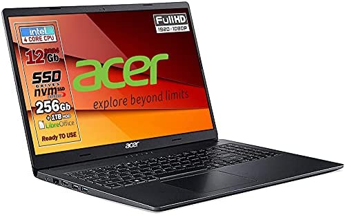 Notebook SSD, portatile pc, Acer Intel N4120, 4 core, Ram 12Gb, SSD 256Gb nvme + 1000Gb, 15.6″ FullHD, 3 USB, wi-fi, hdmi, BT, lan, Win 10 Pro, Libre Office, Pronto all’Uso, Gar. e layout Italia