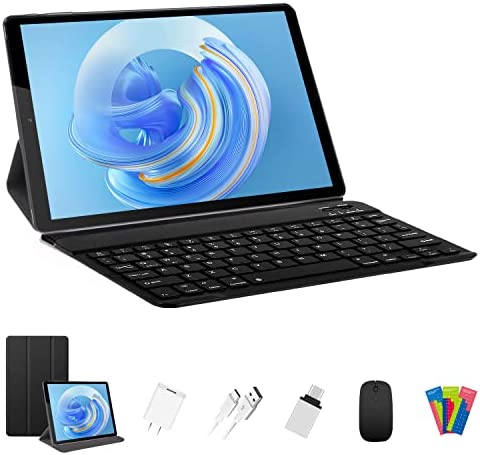 DUODUOGO Tablet 10 Pollici con 5G WiFi, Quad Core 1.6 GHz, FHD Tablet 2 in 1 Android 11 OS, 4GB RAM 64GB ROM (TF 4-256GB), Bluetooth 5.0, 6000mAh, Tablet con Tastiera, Mouse e Custodia, Grigio