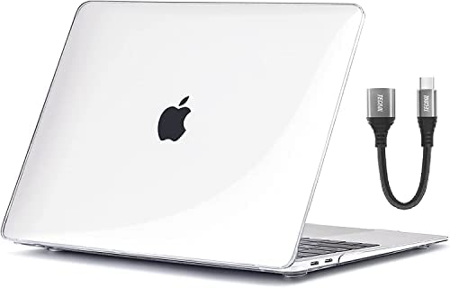 TECOOL Custodia MacBook Air 13 Pollici M1 2020 2019 2018 A2337 A2179 A1932 con Touch ID, Clear Case Cover Rigida in Plastica Sottile e Accessorio Cavo Adattatore USB C, trasparente