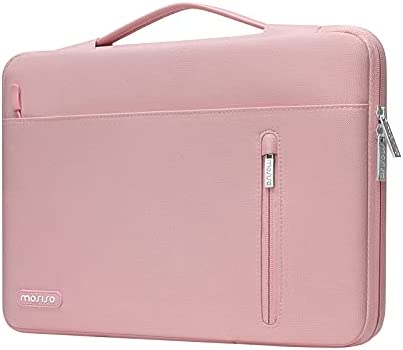 MOSISO 360 Protettivo Laptop Sleeve Compatibile con MacBook Air 13 M2 A2681 M1 A2337 A1932/Pro 13 M2 M1 A2338, Poliestere Orizzontale Antiurto Valigetta Borsa con Cintura Trolley&Tasca Destra,Rosa