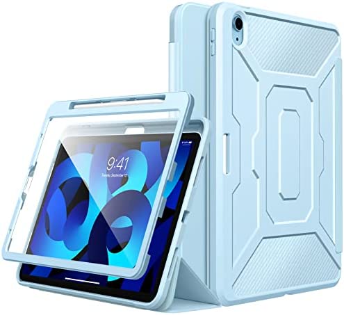 MoKo Cover Compatibile con Nuovo iPad 10,9 iPad Air 5a Gen. 2022 e Air 4a Gen. 2020, [Protezione Schermo Integrata] Custodia con Supporto Penna Stylus, Antiurti Case Protezione Completa, Cielo Blu