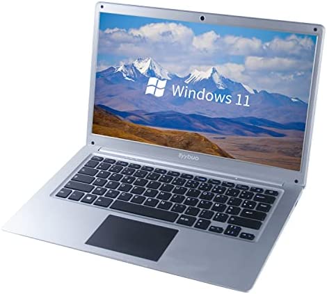 BYYBUO Laptop 14,1 Pollici Schermo FHD Computer portatile, Processore Intel Celeron, 4GB RAM, EMMC 64GB+SSD 128GB, Windows 11 PC, WiFi, USB 3.0, BT 4.0, AZERTY Keyboard Francese, Argento
