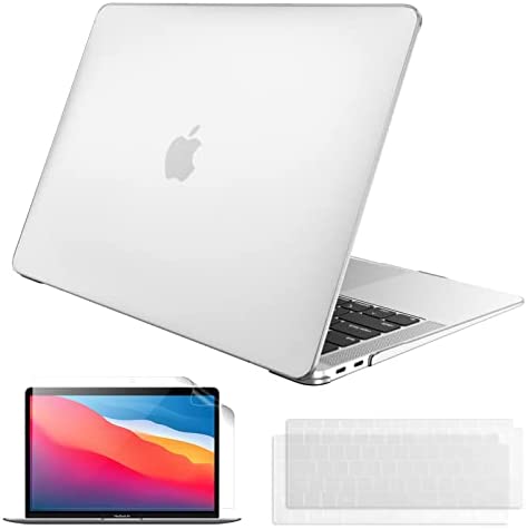 FINTIE Custodia Compatibile con MacBook Air 13 2020 2019 2018 Modello A2337 M1/A2179/A1932, Cover Rigid Protettivo Guscio Frosted Case con 2 Tastiera Cover & 1 Proteggi Schermo, Transparent